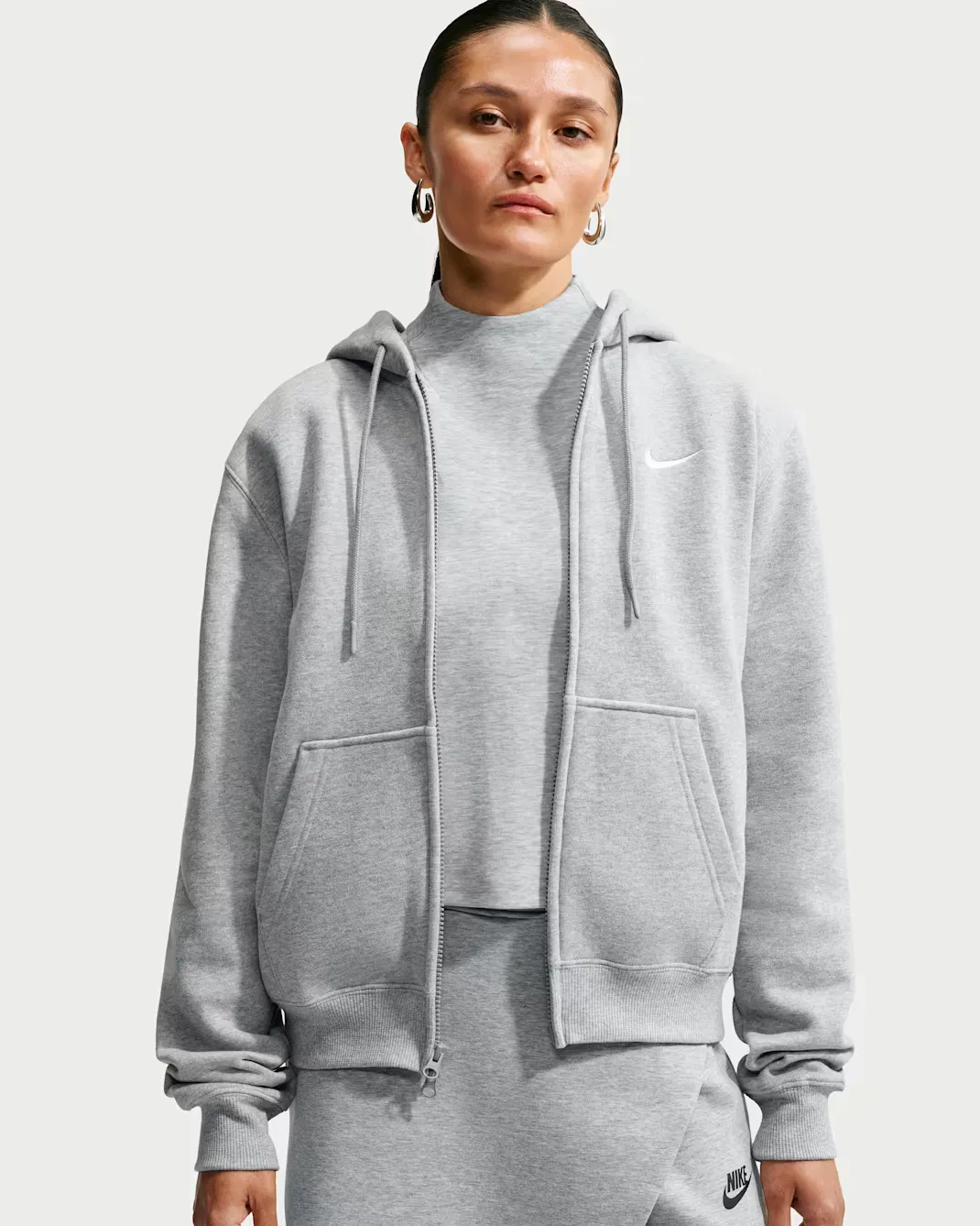 Женская толстовка на молнии Nike Studio Fleece Medium Weight, Dark Grey Heather/Sail