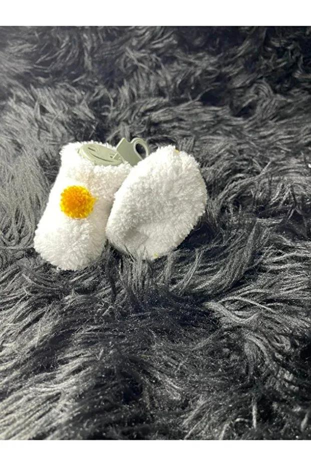 Детские тапочки-носочки с помпоном First step Casso, Off-White Yellow Pompom — фото 3