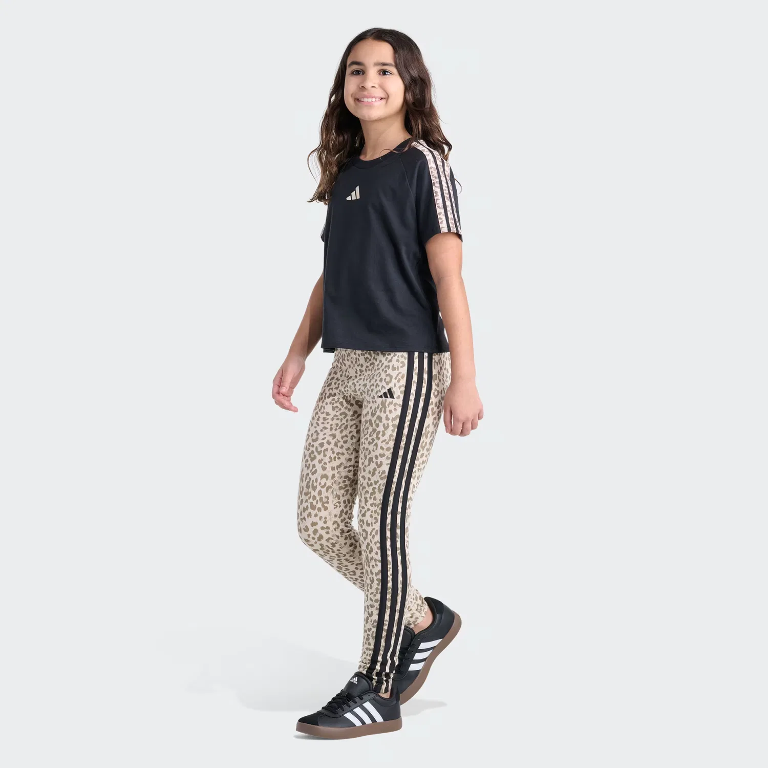 Детские леггинсы с анималистичным принтом Detached Waistband 3-Stripes Printed Legging Adidas Sportswear, Crystal Linen