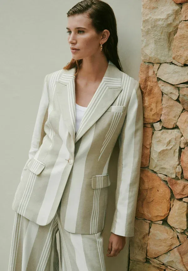 Пиджак хлопковый Tall fit - n. premium stripe single breasted blazer Next, Neutral, нейтральный