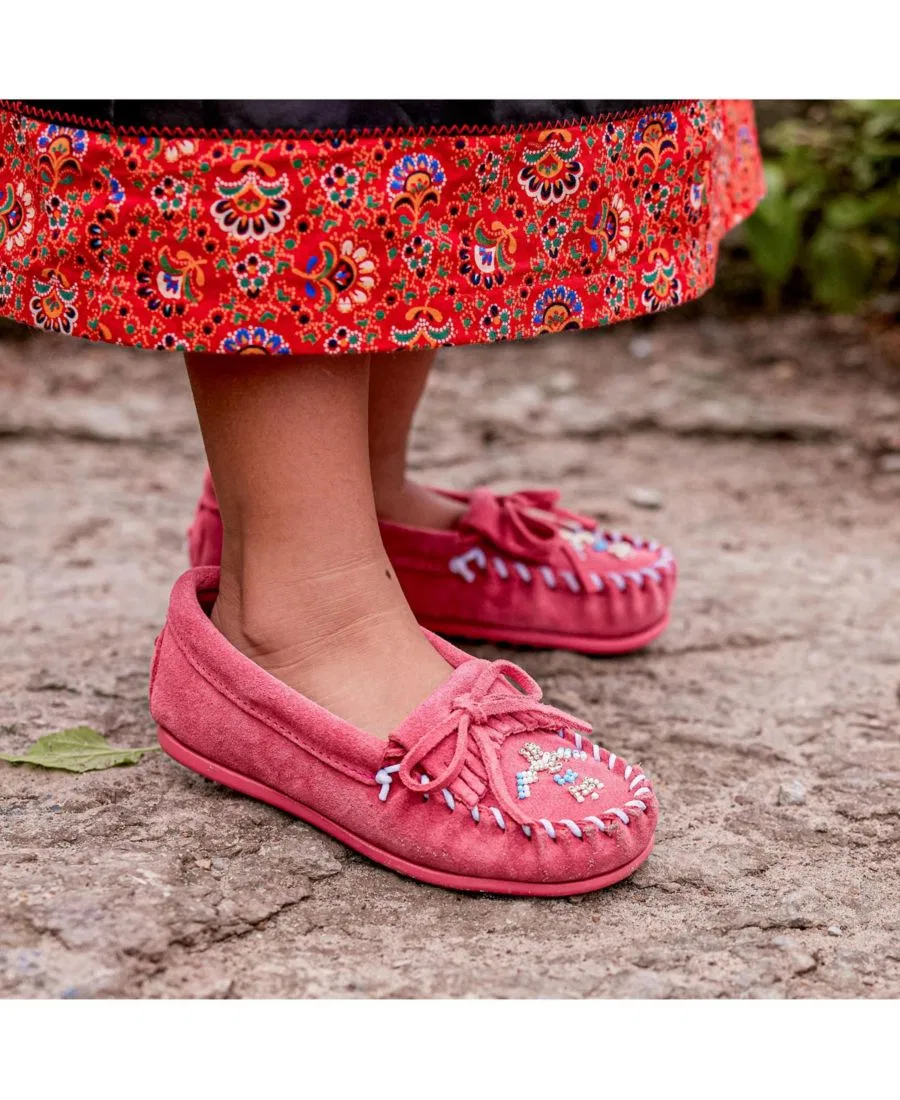 Детские мокасины с бисером Thunderbird Animikii Minnetonka, Pink — фото 3
