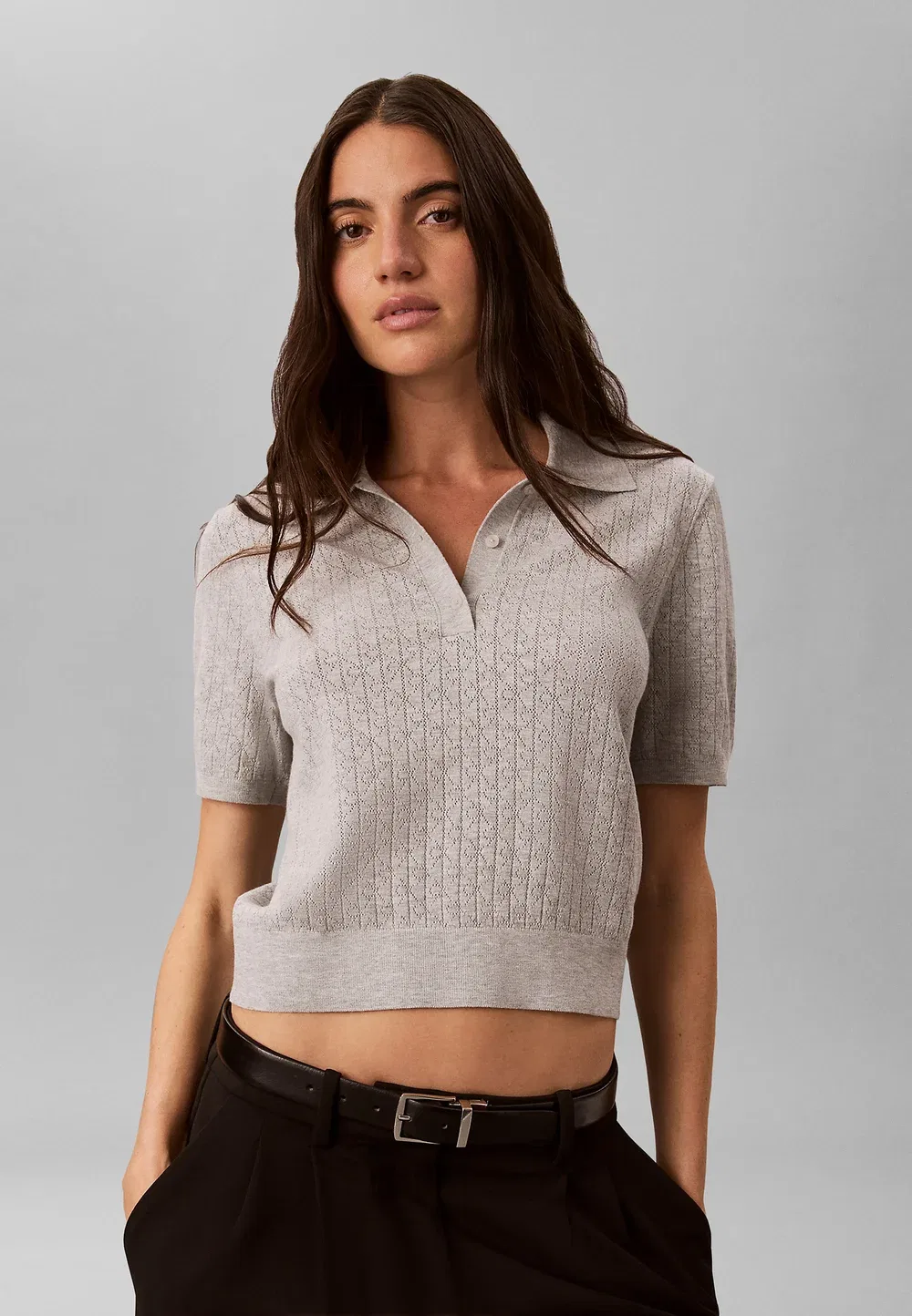 Рубашка-Поло с коротким рукавом и ажурной отделкой Calvin Klein, Grey Heather
