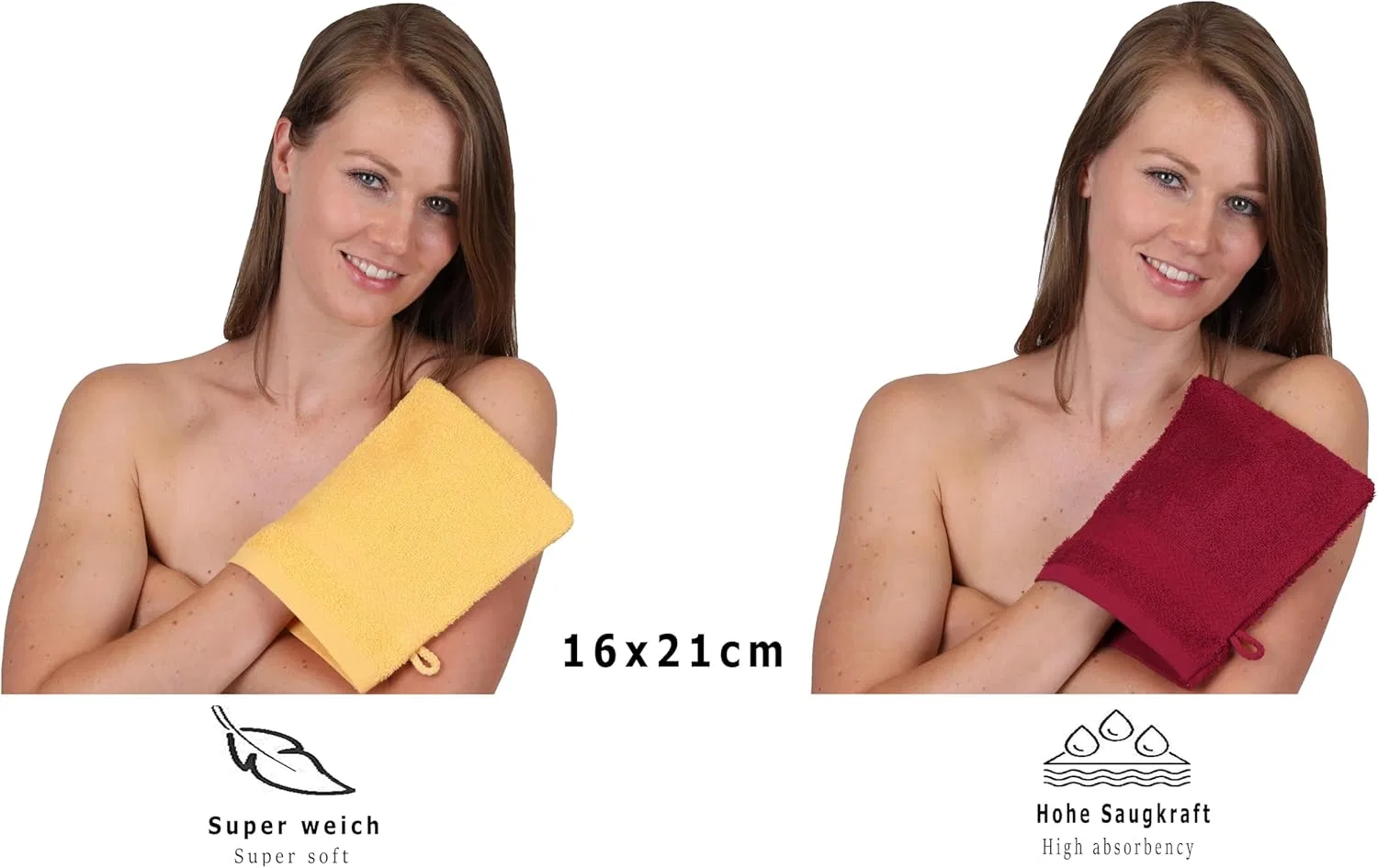 Мочалки для мытья, набор 10 шт, хлопок, 16 x 21 см, Betz, Honey Yellow & Ruby Red — фото 4