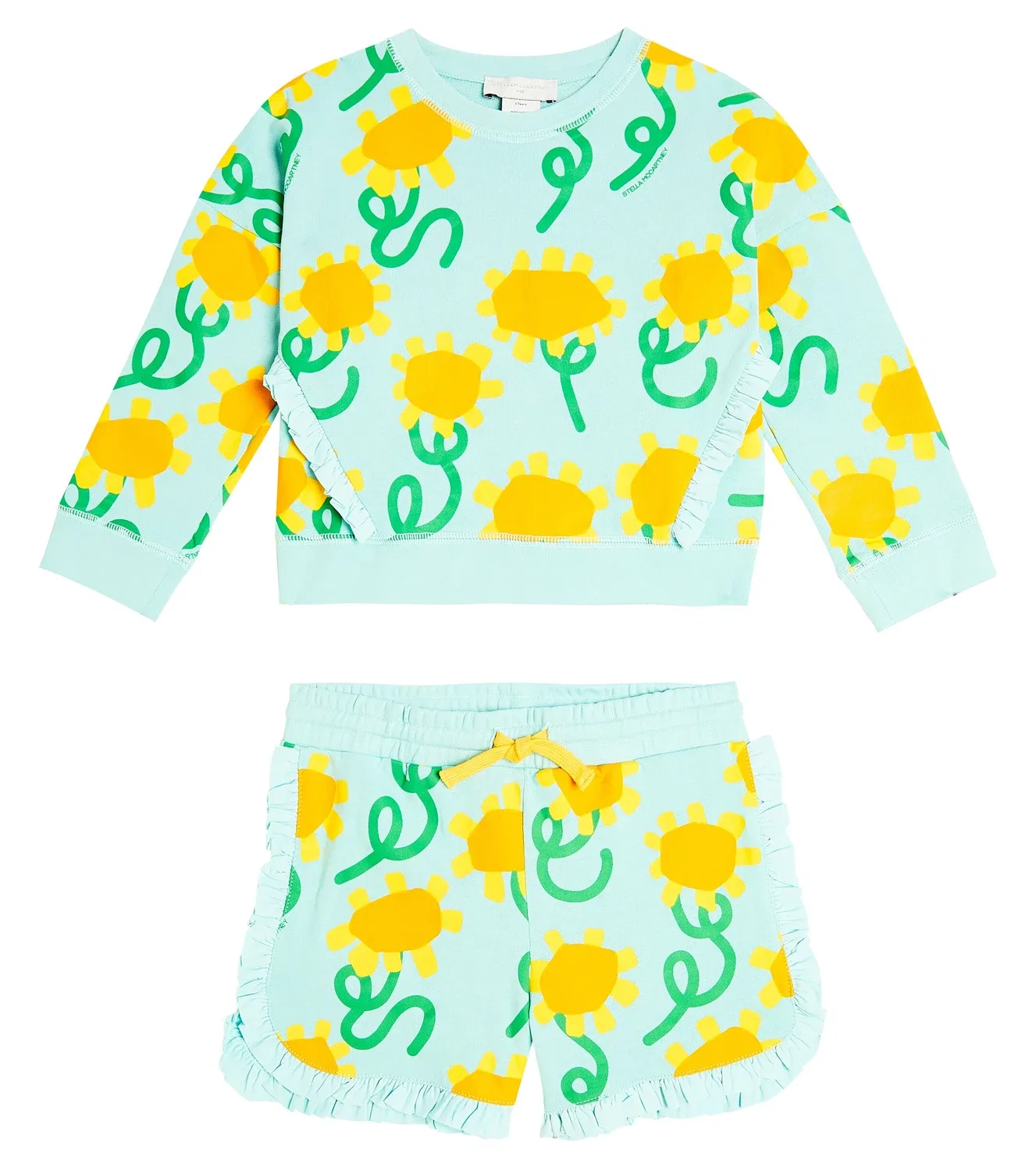 Комплект из хлопковой толстовки и спортивных брюк с цветочным узором, Stella Mccartney Kids, голубой — фото 4