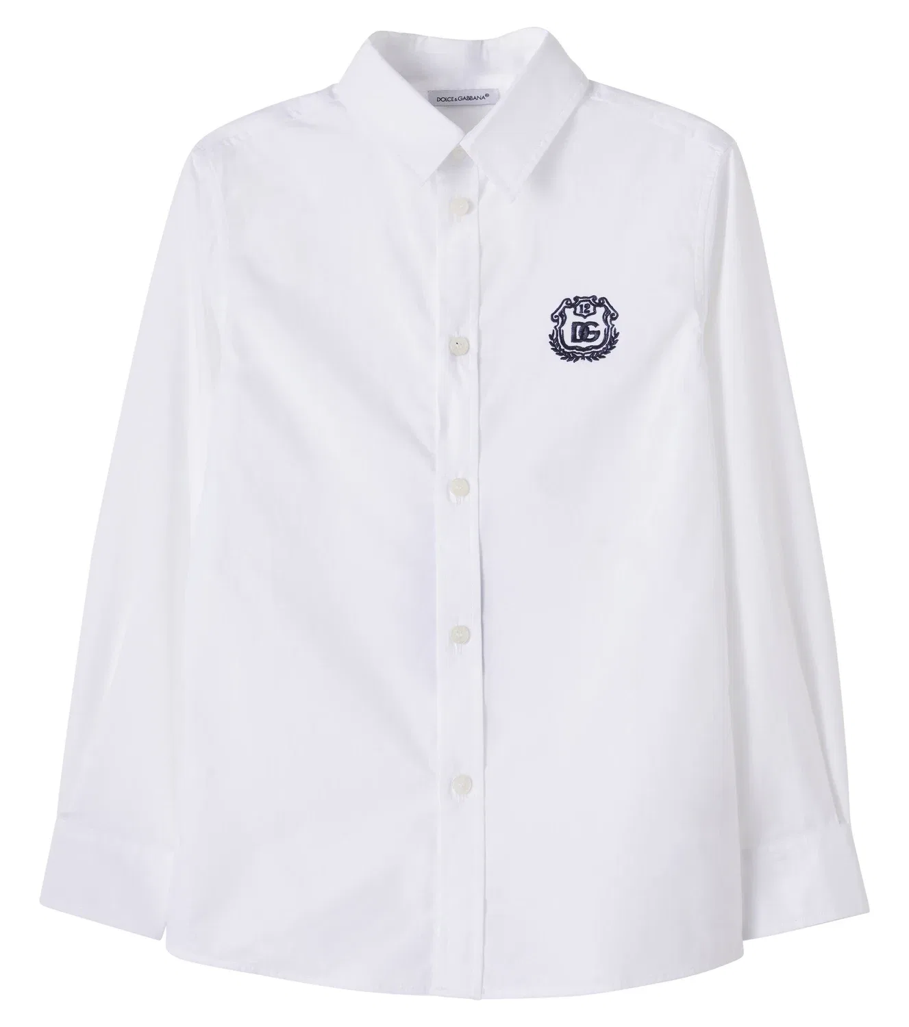 Детская рубашка из хлопкового поплина с вышивкой Dolce&Gabbana Kids, белый