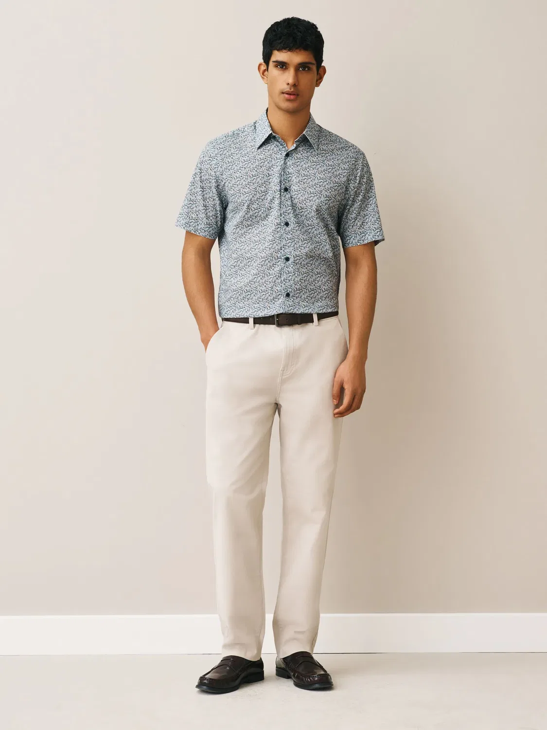 Рубашка с принтом, slim fit Next, синий — фото 2