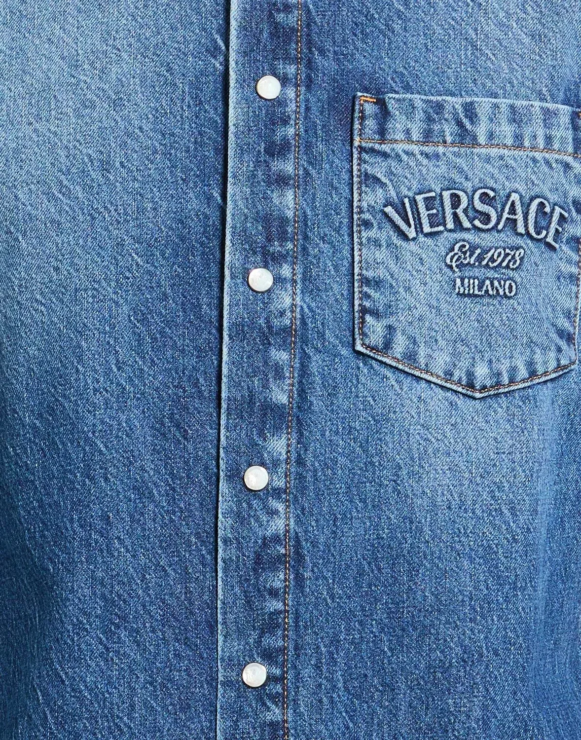 Мужская джинсовая рубашка с длинным рукавом Versace, синий — фото 4