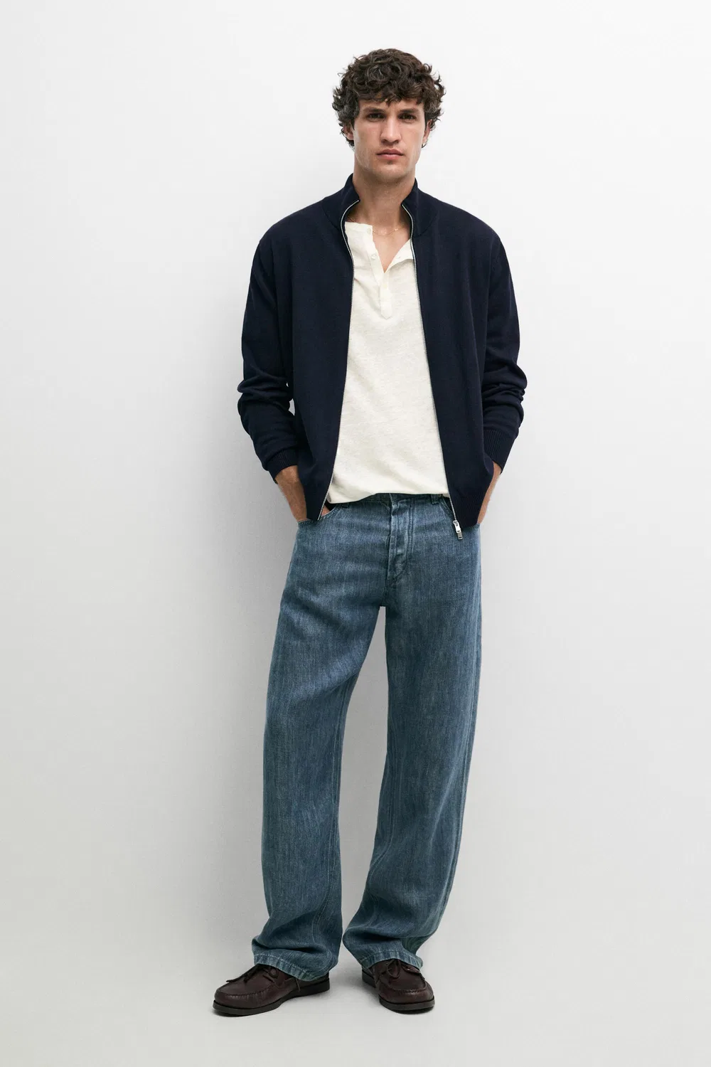 Кардиган Massimo Dutti 100% Cotton Knit, темно-синий — фото 3
