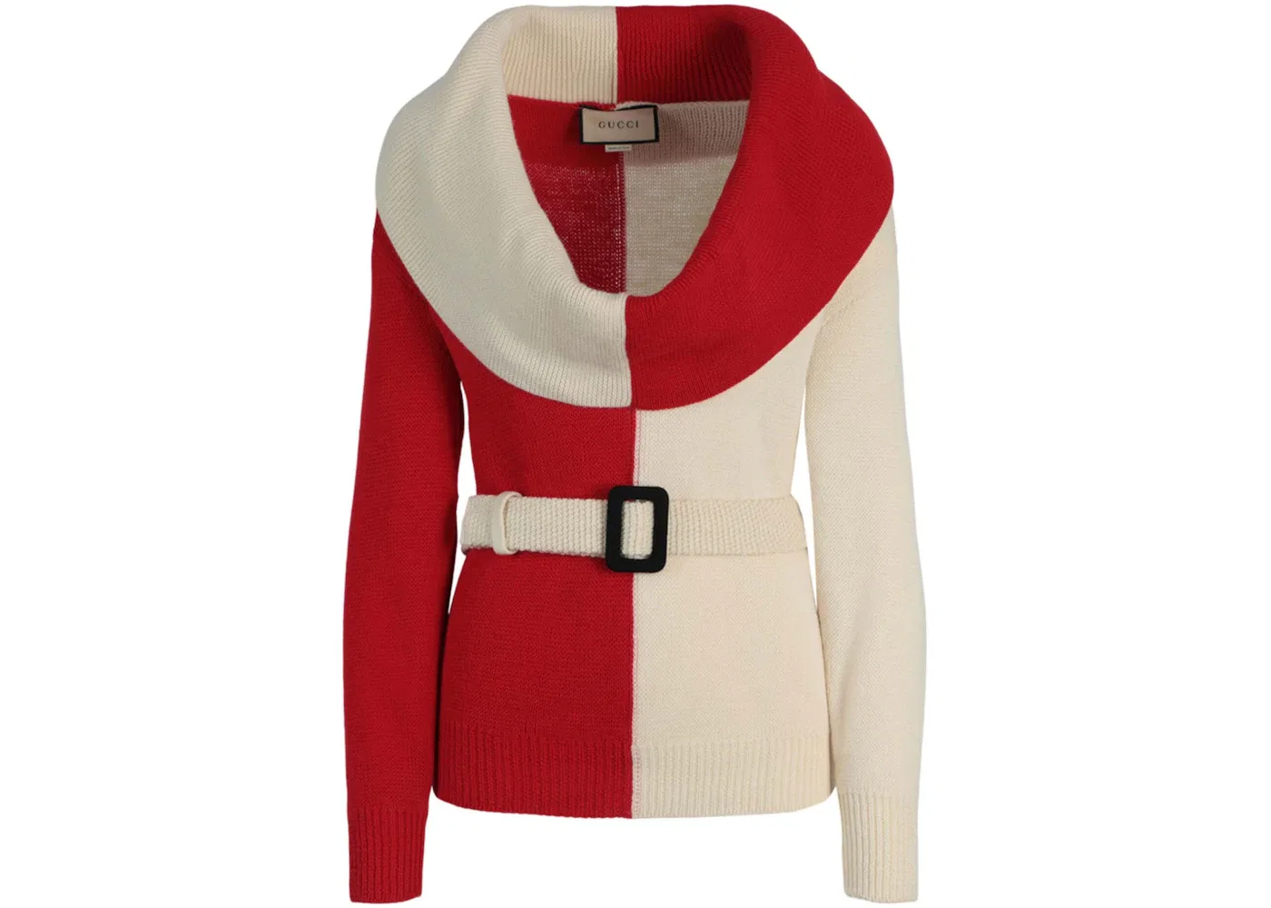 Женский шерстяной свитер с поясом Chunky Wool Belted Gucci, White Red