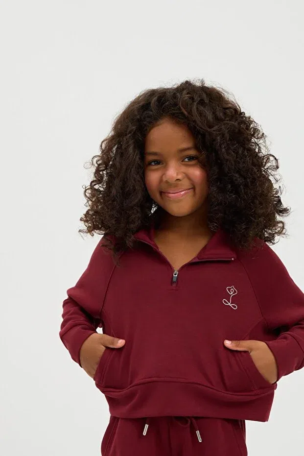 Детские свитшот для девочек с длинным рукавом Claret red girl's fluffy basic sweatshirt Katia&Bony, Burgundy