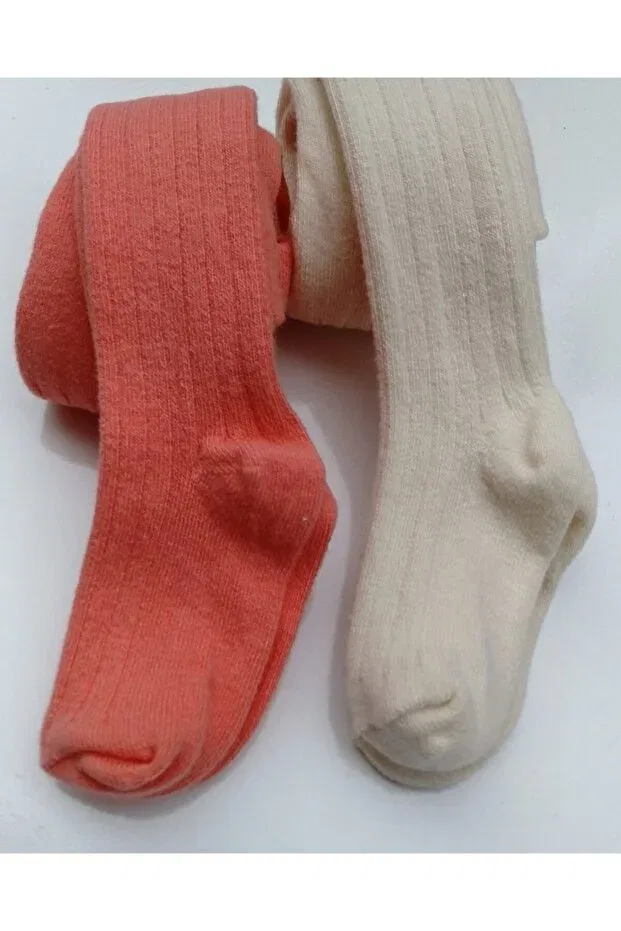 Детские носки для девочек хлопковые Pack of 2 ribbed baby socks / children's pantyhose Bebeğime Çorap, Cream-Tile — фото 2