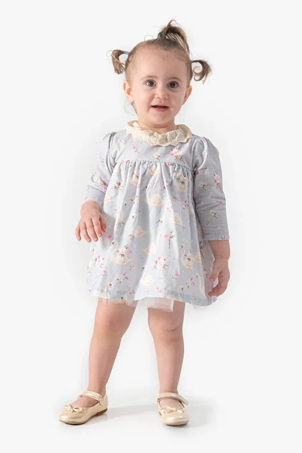 Детское платье для девочек хлопковое Swan patterned muslin dress Hafy Baby, Multicolor — фото 4