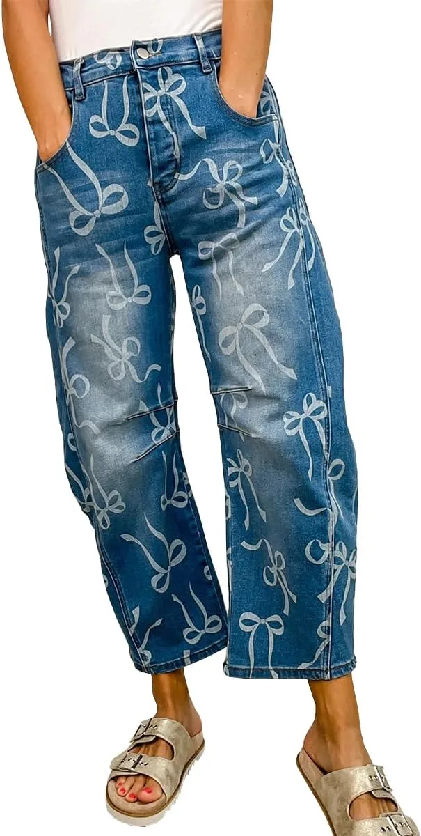 

Женские джинсы Mid Rise Baggy Wide Leg с принтом Bow Print TACSTRUN