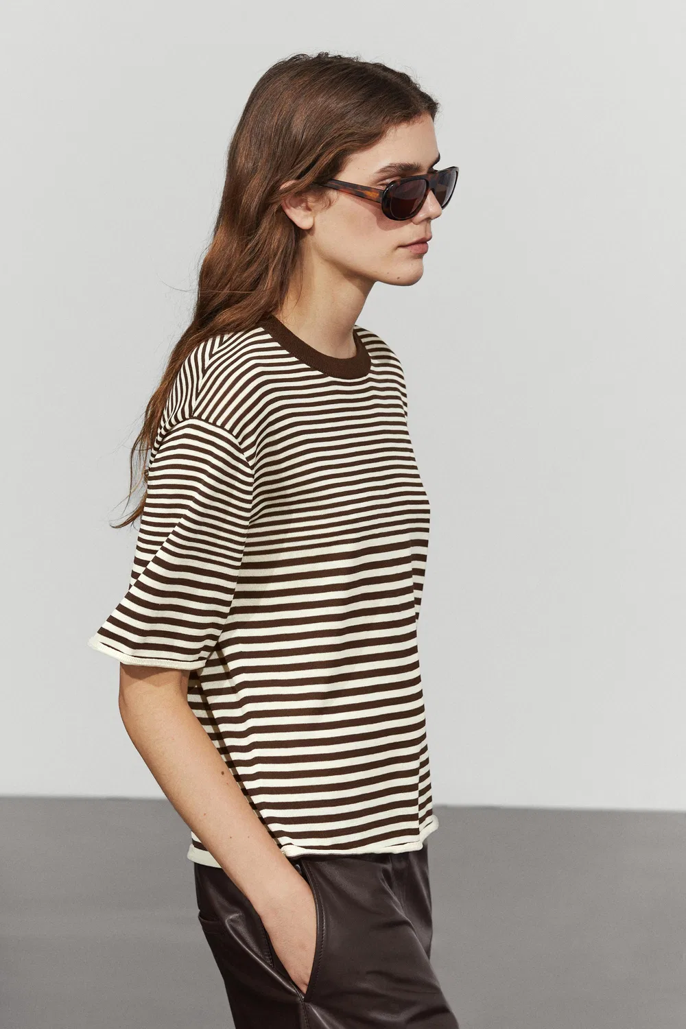 Футболка-поло Massimo Dutti, хлопковая, коричневая — фото 3