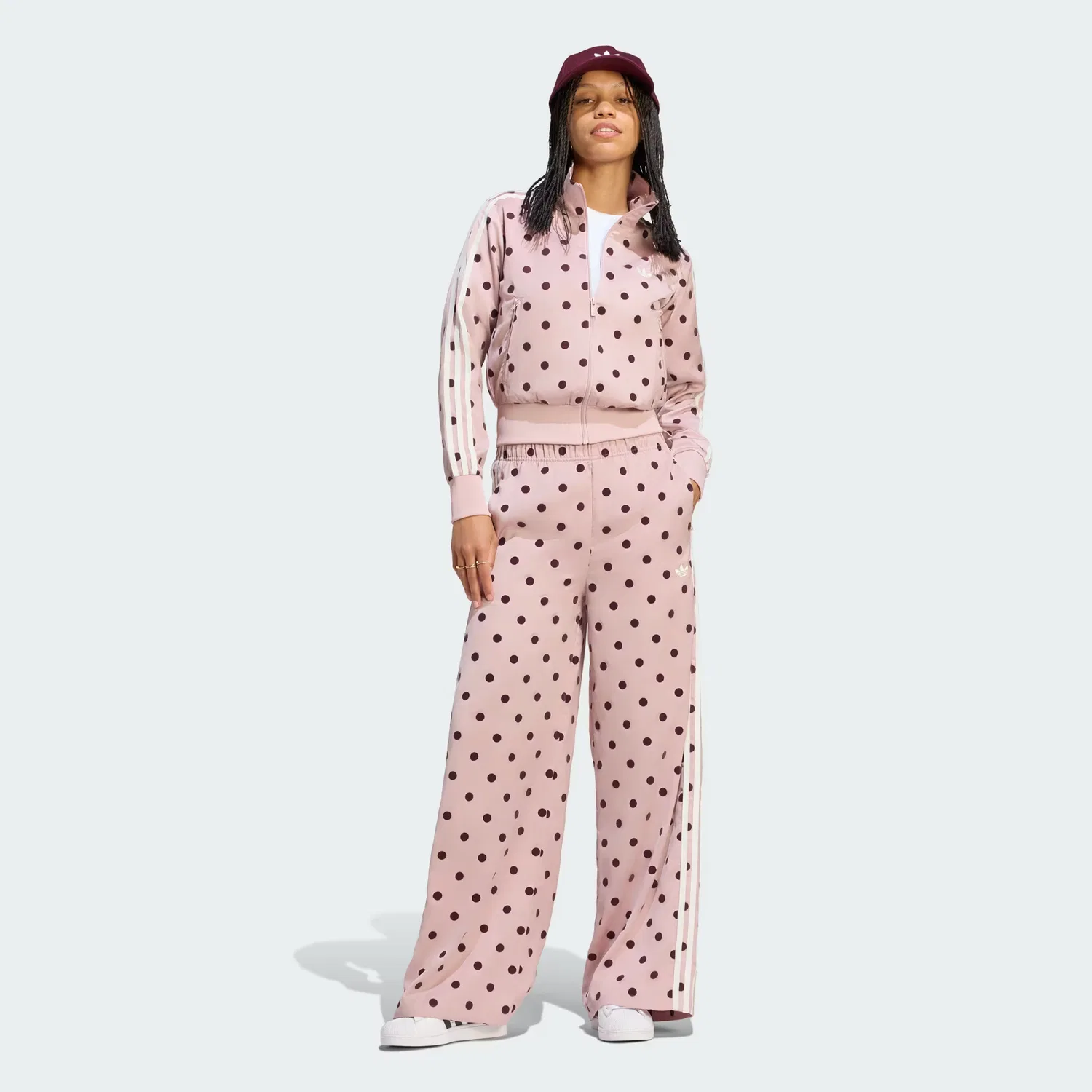 Женские брюки широкого кроя с принтом в горошек Satin Polka Dots Adidas Originals, Dual Lilac — фото 3