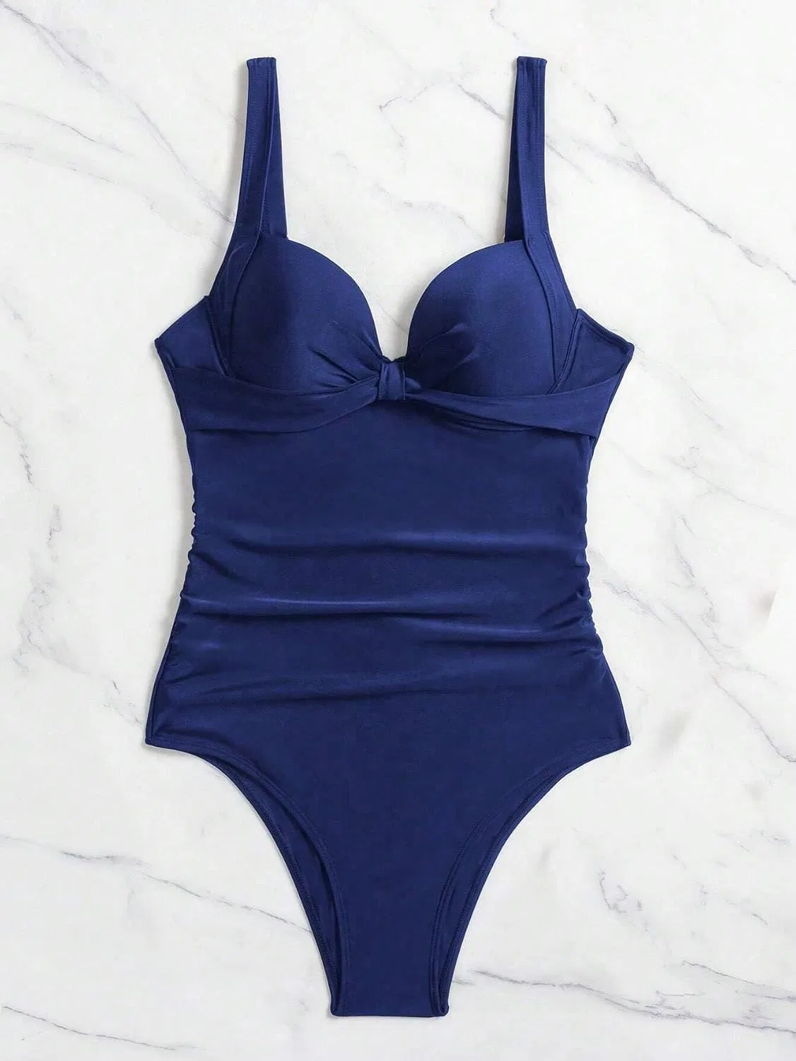 Женский монокини с рюшами на бретелях-спагетти, Navy Blue — фото 3