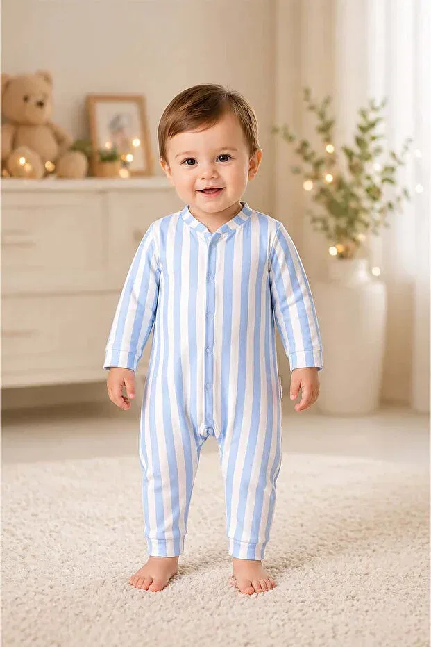 Детское боди-комбинезон для новорожденных хлопковый Pure Plus, Blue Striped