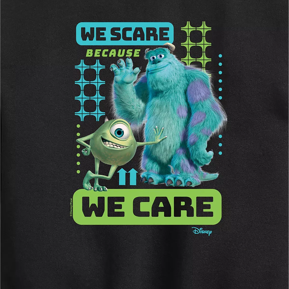 Детский свитшот с принтом We Scare Because We Care Disney, Black — фото 2