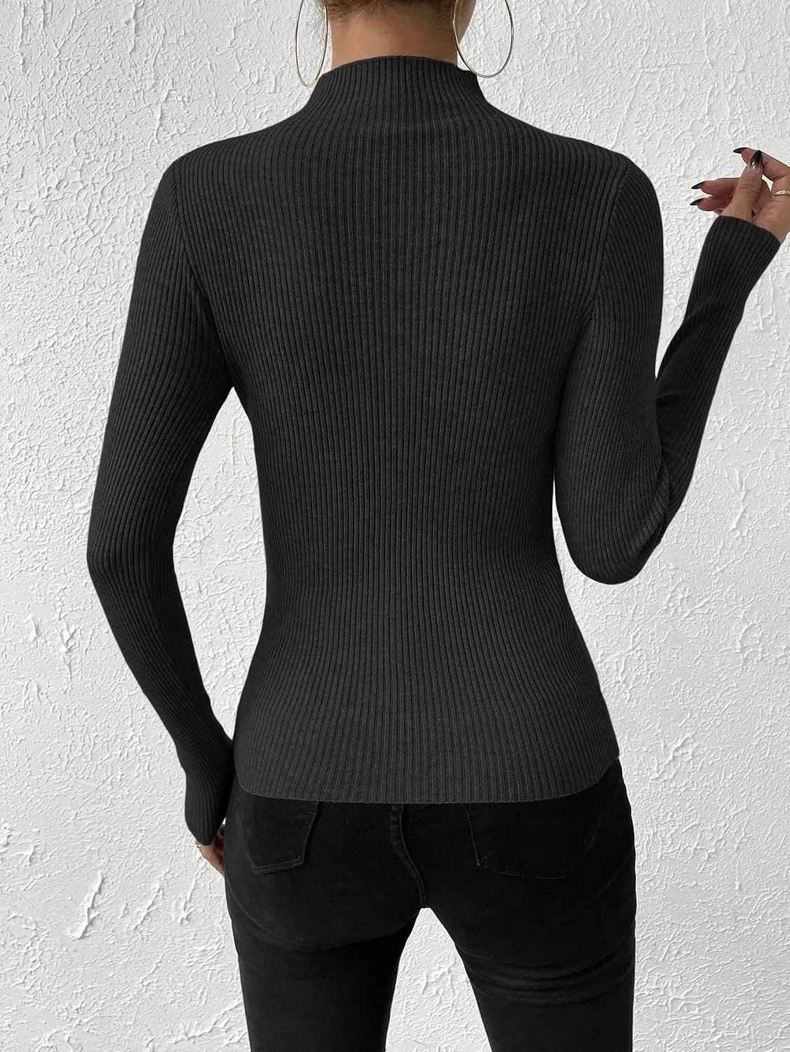 Женский свитер с высоким воротником, rib-knit, Pullover, чёрный — фото 3