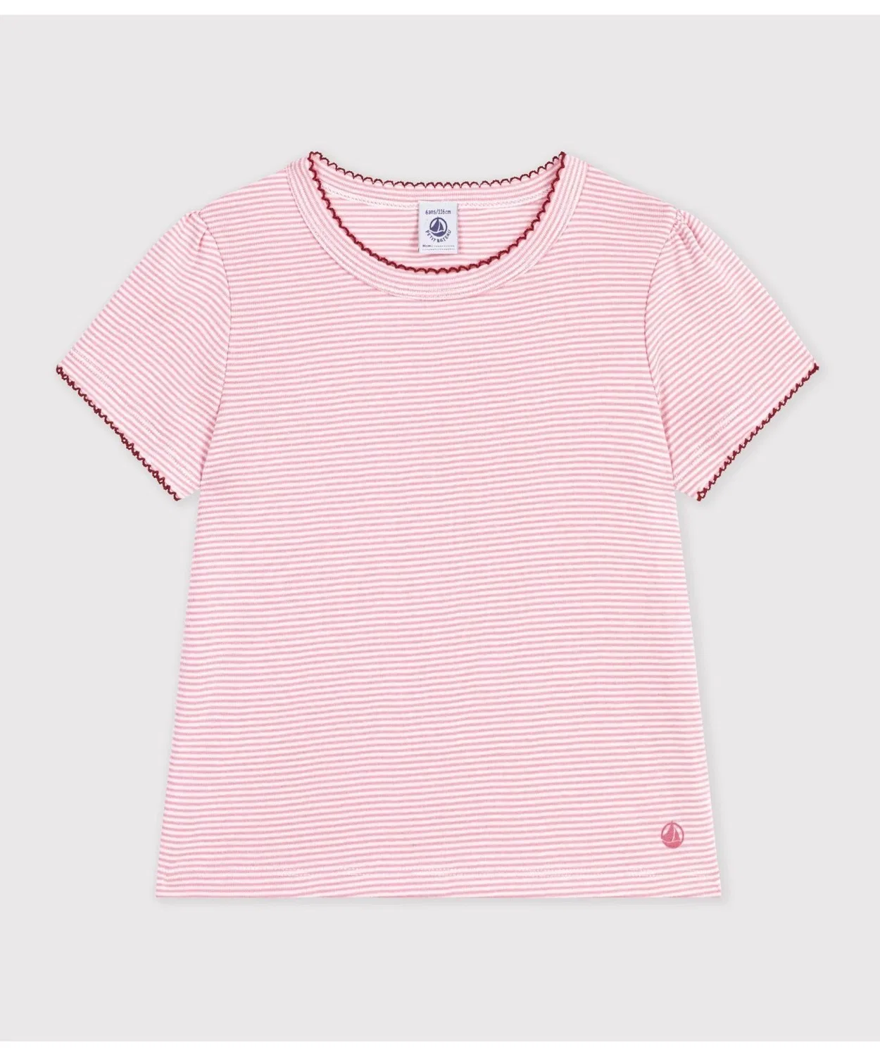 Детская футболка с полоской Миларе PETIT BATEAU, White/Pink