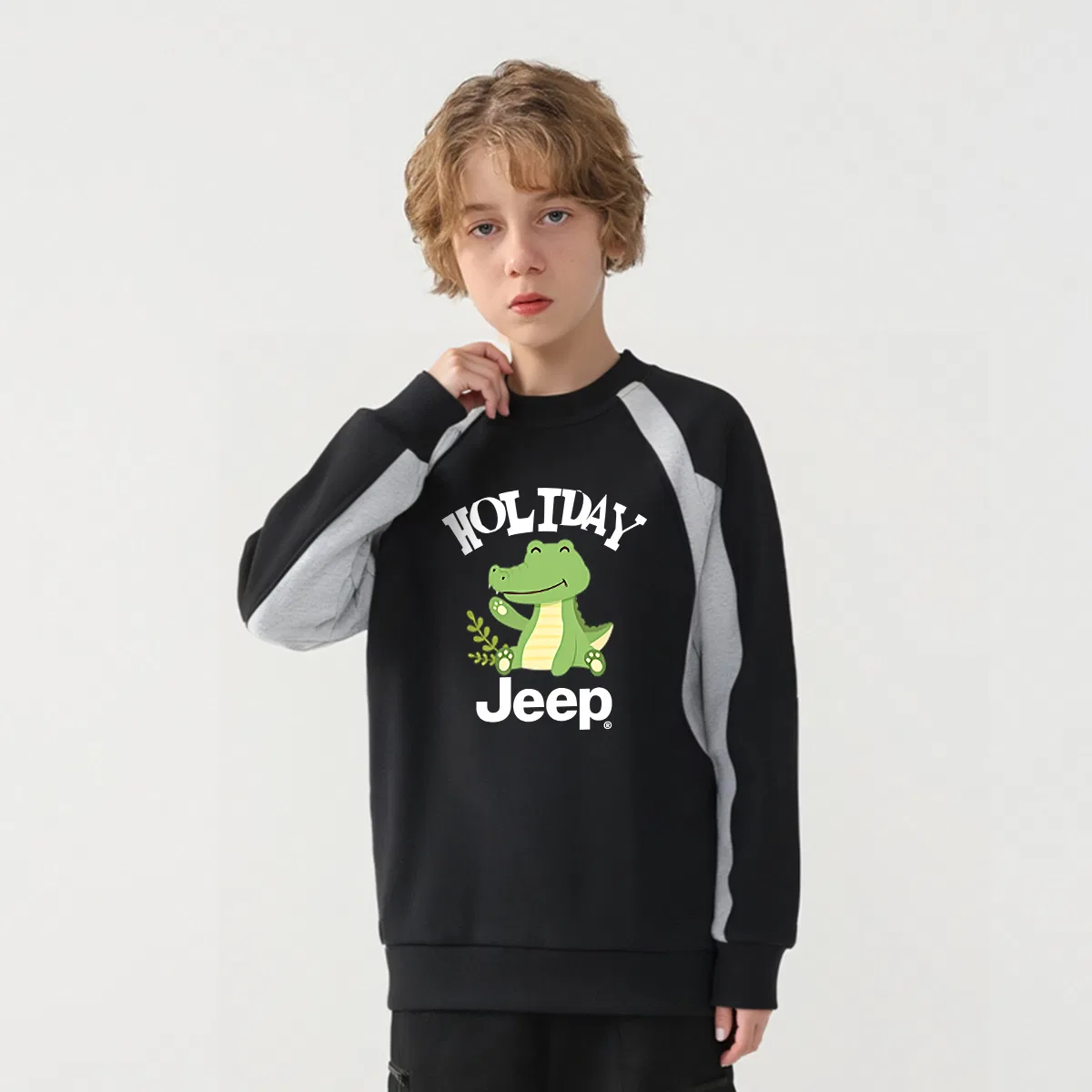 Свитшот детский с круглым вырезом утепленный Grade School Jeep, Black Gray — фото 4