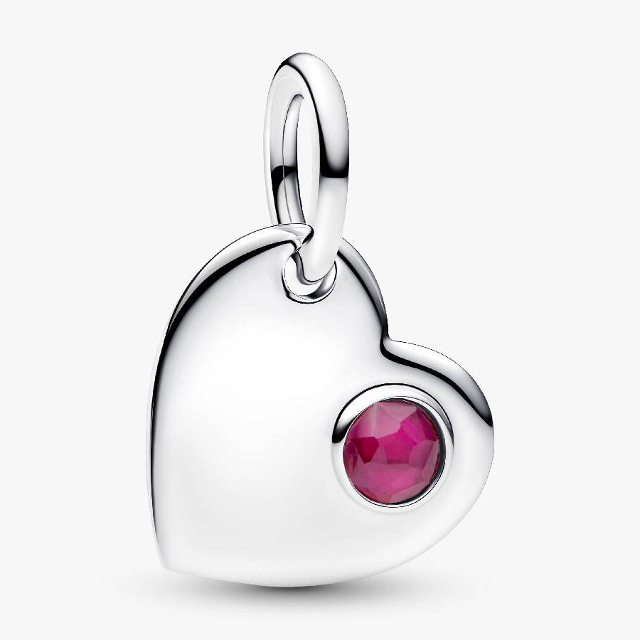 

Шарм Pandora July Engravable Heart Stone Dangle, серебро/светло-красный