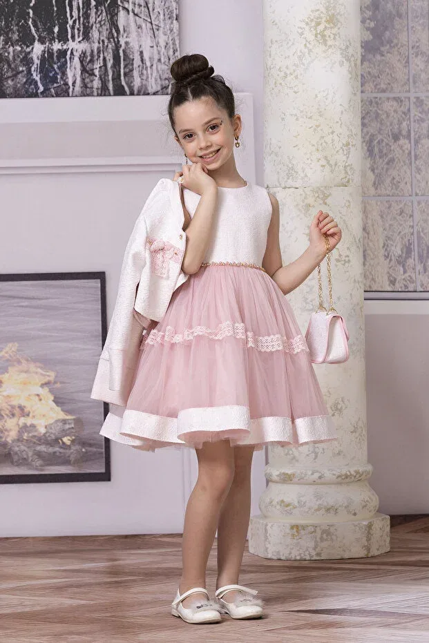 Детское платье для девочек с длинным рукавом Süslü Pink Kids, Pink — фото 3