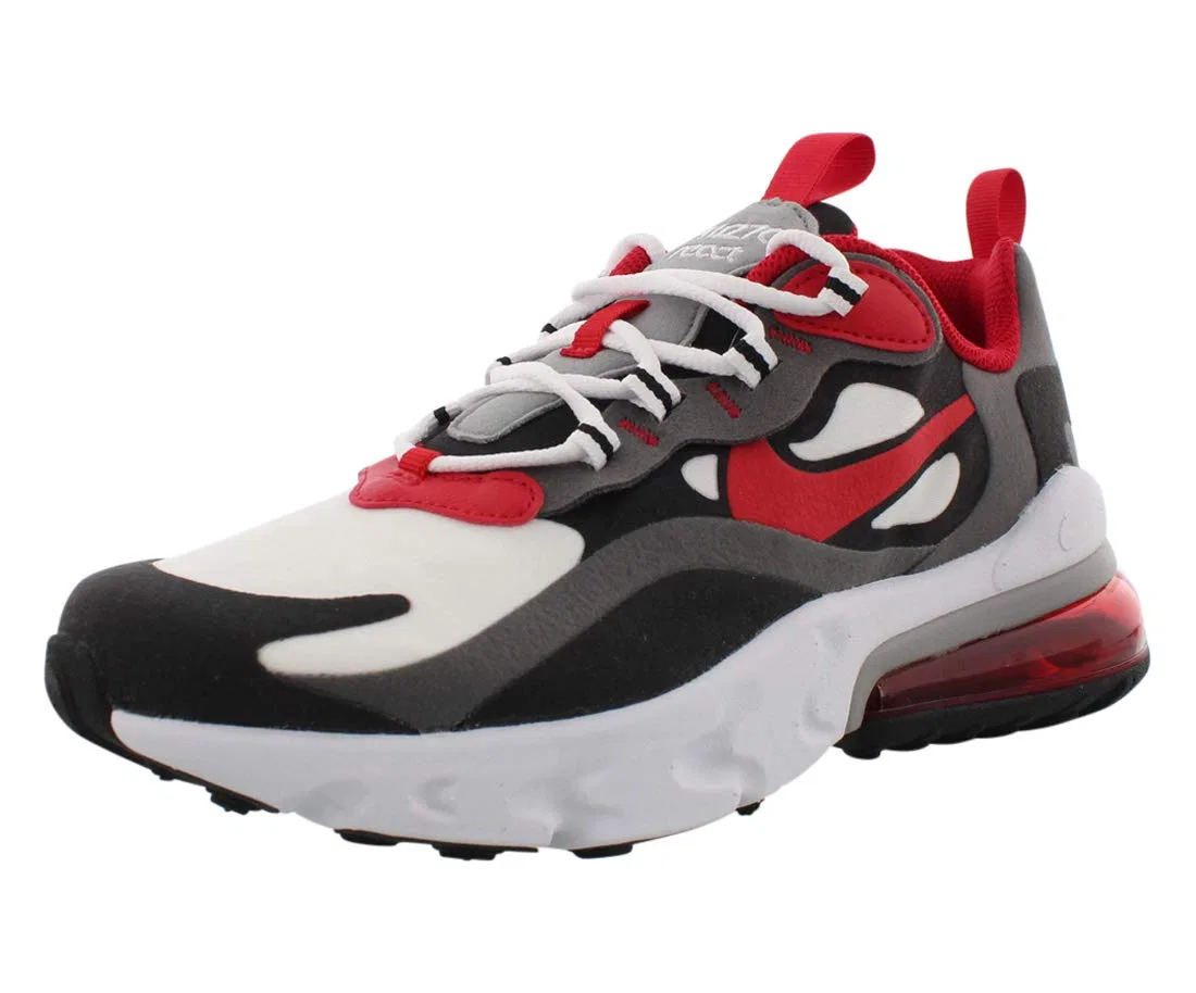 Детские кроссовки для мальчиков с амортизацией Air Max 270 React (GS) NIKE, Multicoloured Iron Grey Univ Red Black White
