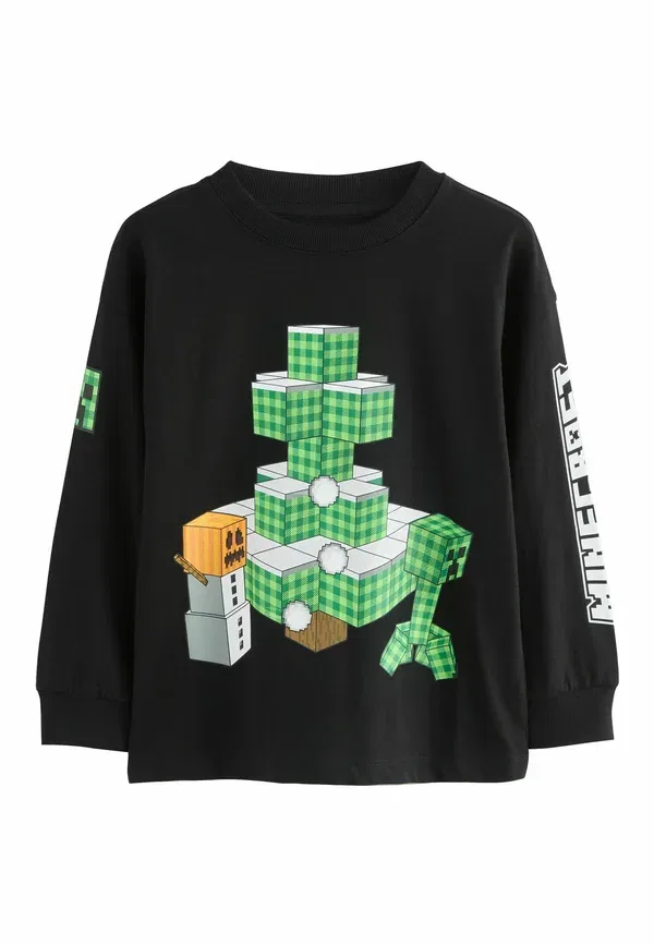 Футболка с принтом Regular fit long sleeve christmas Next Minecraft, черный