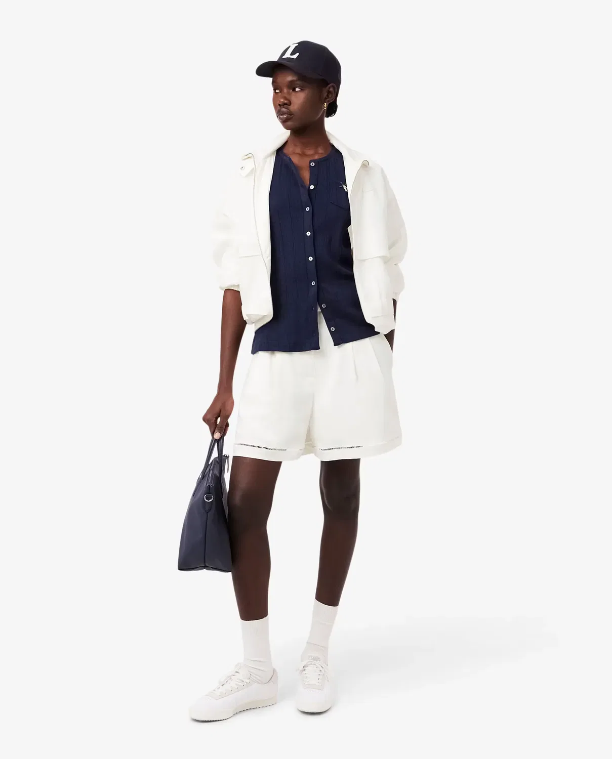 Бермуды Lacoste Blanco из смесового льна, свободного кроя — фото 4
