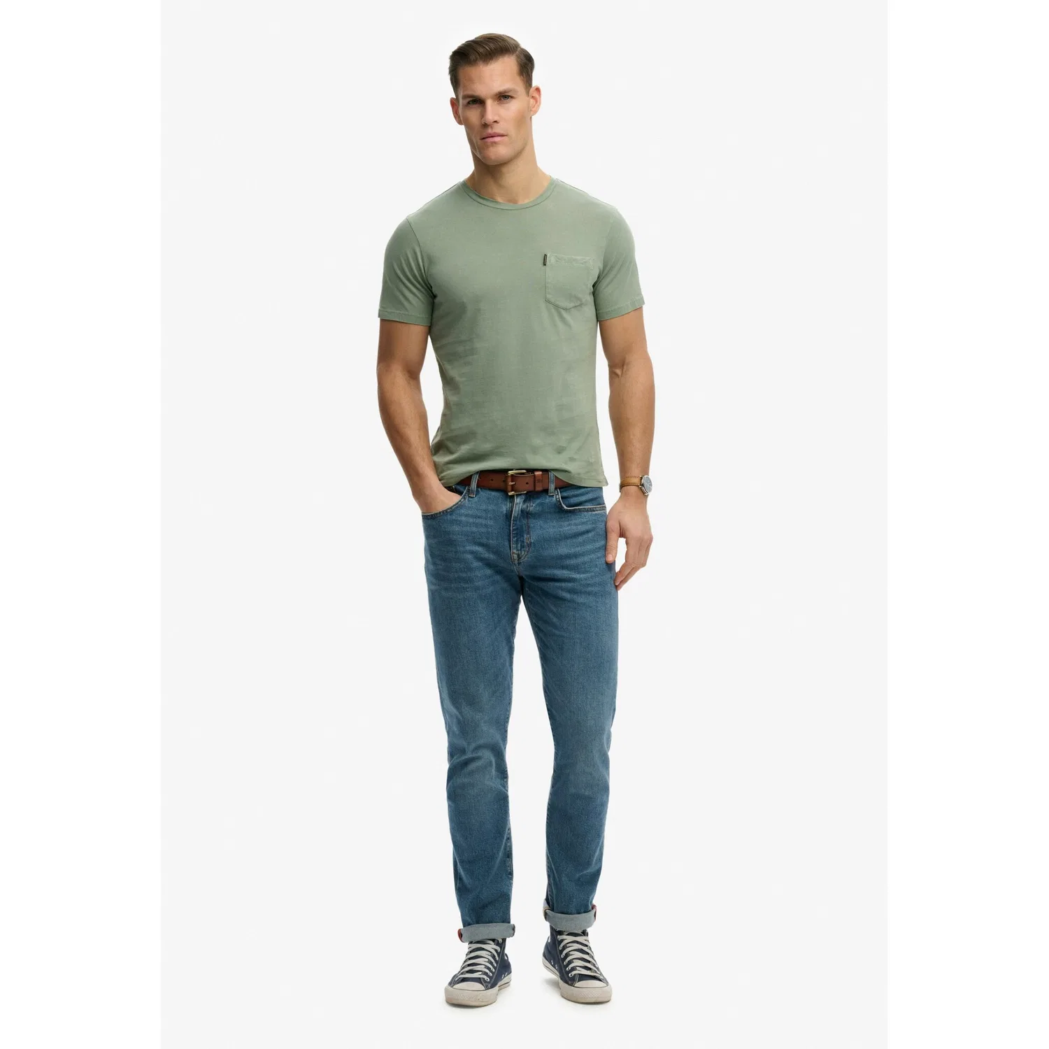 Детская хлопковая футболка с круглым вырезом и нагрудным карманом Superdry, Green — фото 2