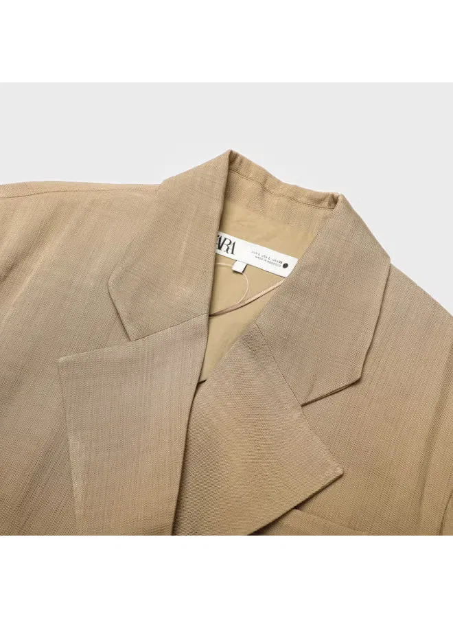 Жакет деловой с текстурой и подплечниками Zara, темно-хаки — фото 4