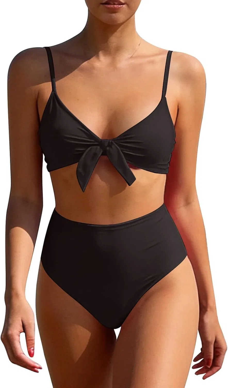 Женский бикини-комплект с завышенной талией, фактурный Swimwear, Black