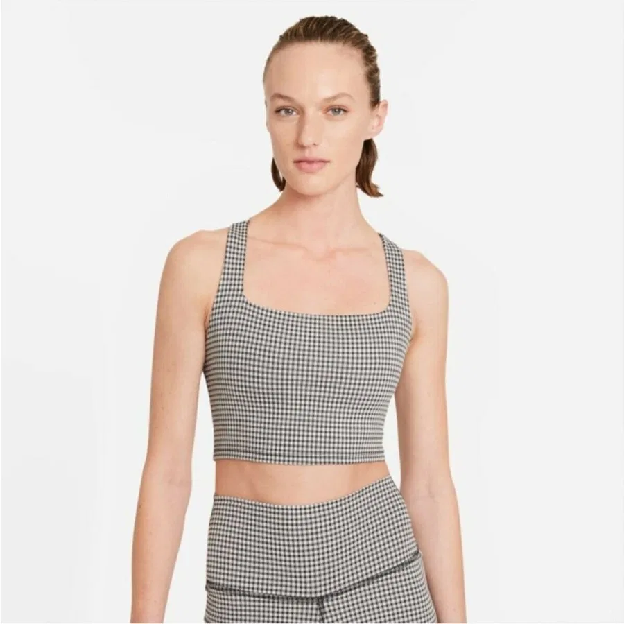 Женский топ-кроп с принтом в клетку Gingham Crop Tank Nike, Черный