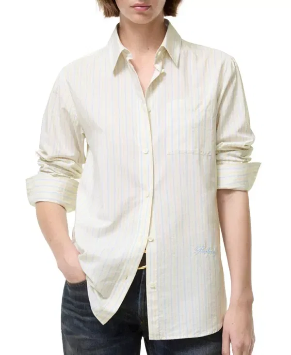Женская рубашка с полосками Classic fit striped silk cotton shirt Burberry, Seashell White/Hazy Blue