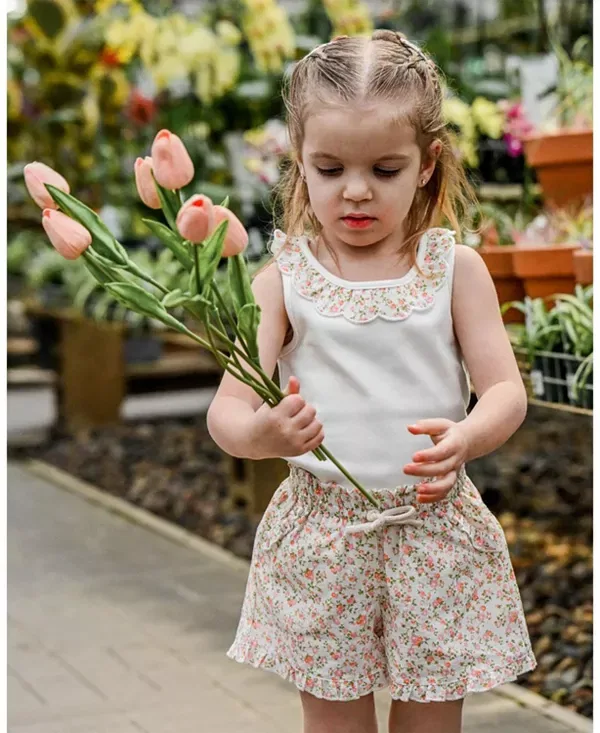 Детские шорты для девочек с принтом Poppy Sprig Delilah Ruffle Short Oh Baby!, Blush — фото 3