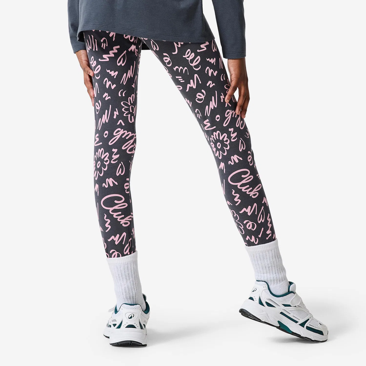 Детские леггинсы хлопковые с принтом, Decathlon, Granitpink — фото 4