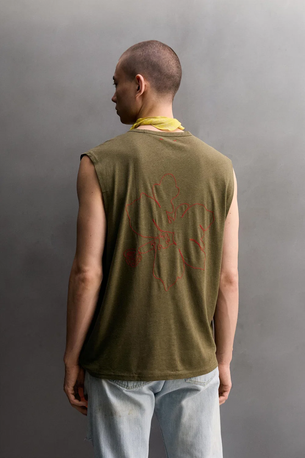 Легкая майка из льна/хлопка ZARA, Mid-green — фото 3