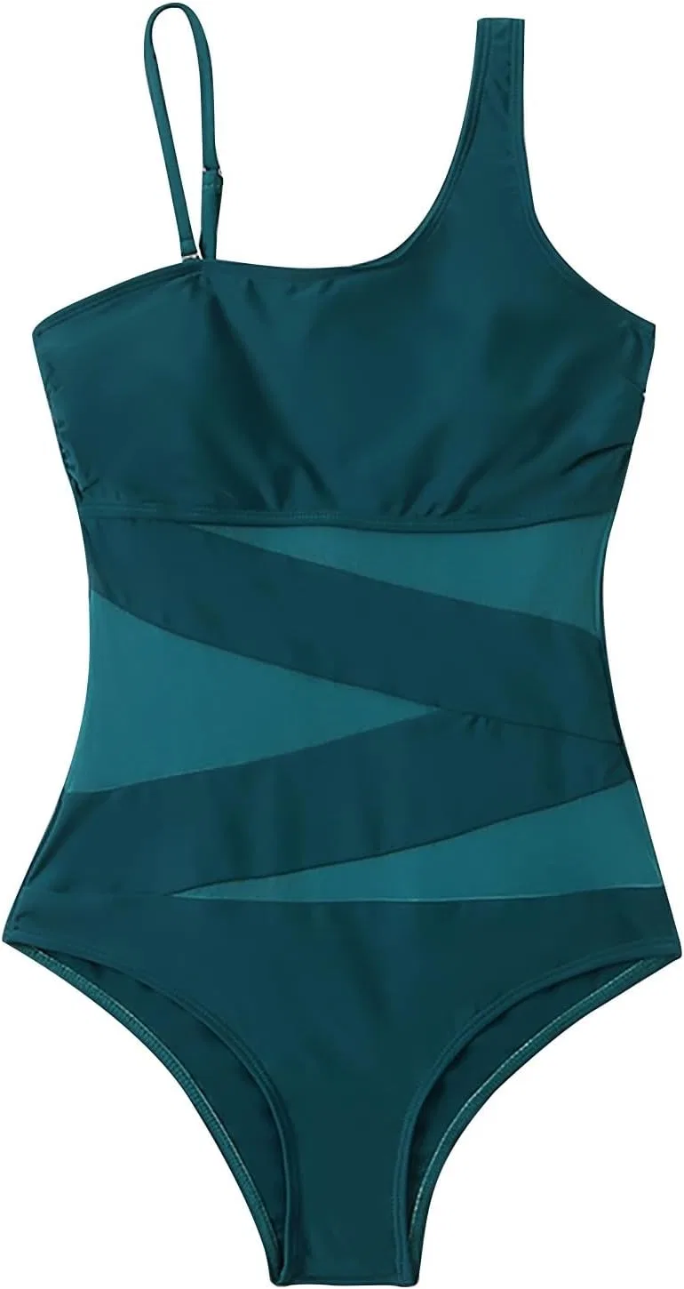 Женский цельнокроеный купальник с эффектом утяжки one shoulder Generic, Mint Green