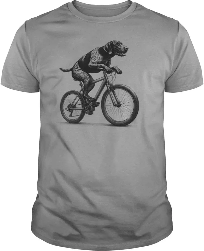 Мужская футболка с принтом German Shorthaired Pointer Riding Bike, Sports Grey