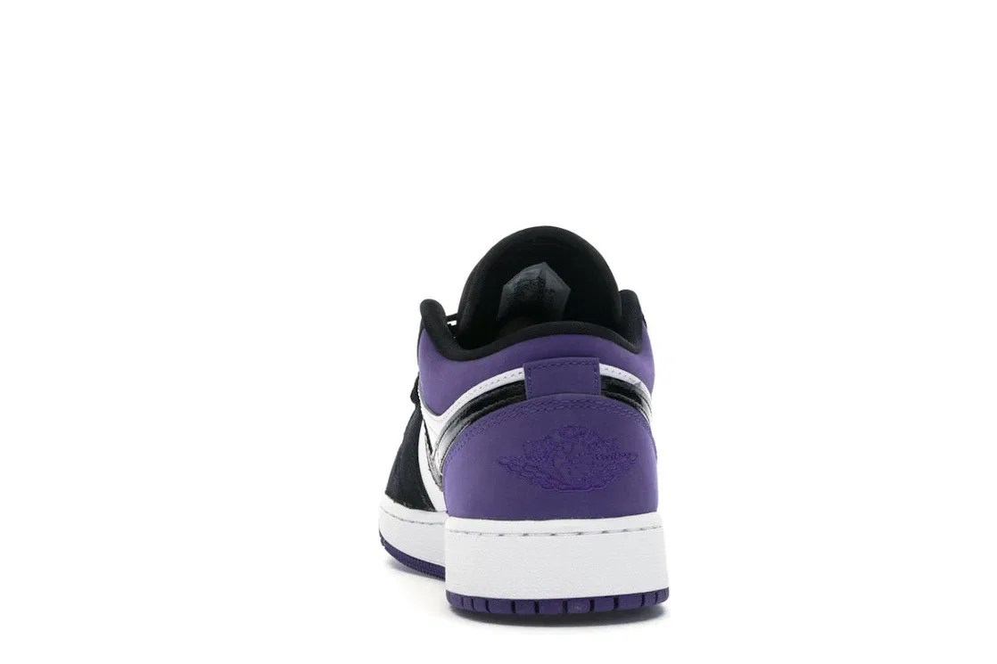 Детские кроссовки для мальчиков кожаные Jordan 1 Low, White/Black-Court Purple — фото 4
