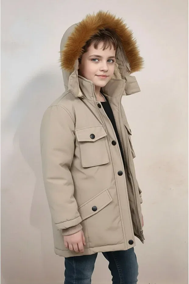 Детское пальто для девочек с капюшоном Kurak Tekstil, Nude Color