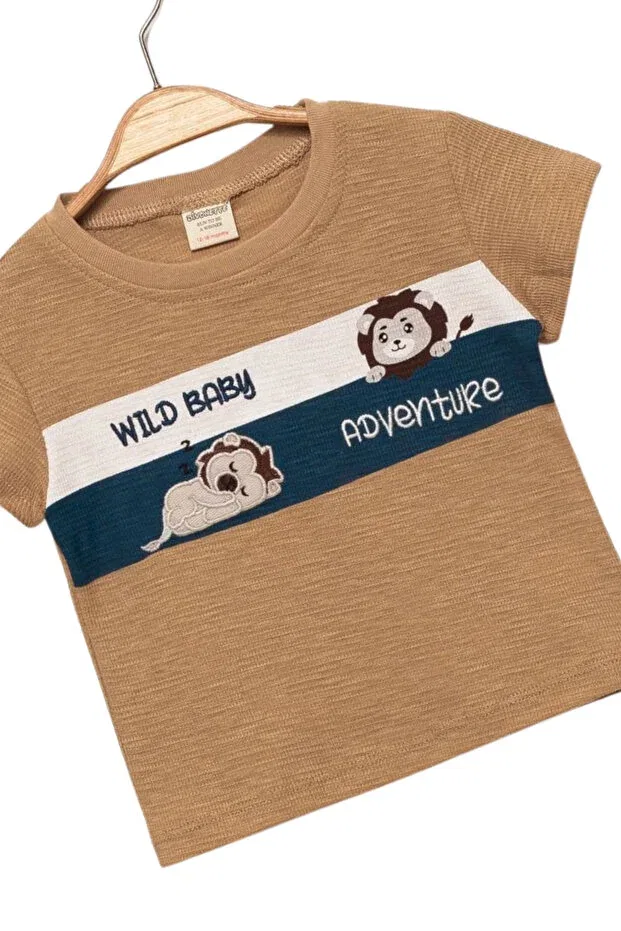 Детская футболка для мальчиков хлопковая Lion Patterned Divonette, Beige — фото 2