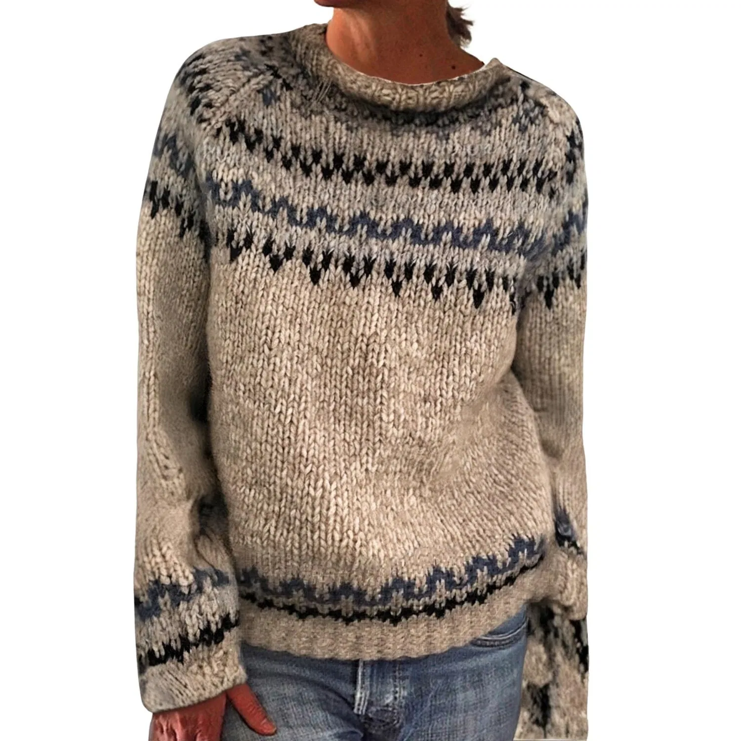 Женский свитер с принтом Fairisle, Gray-1