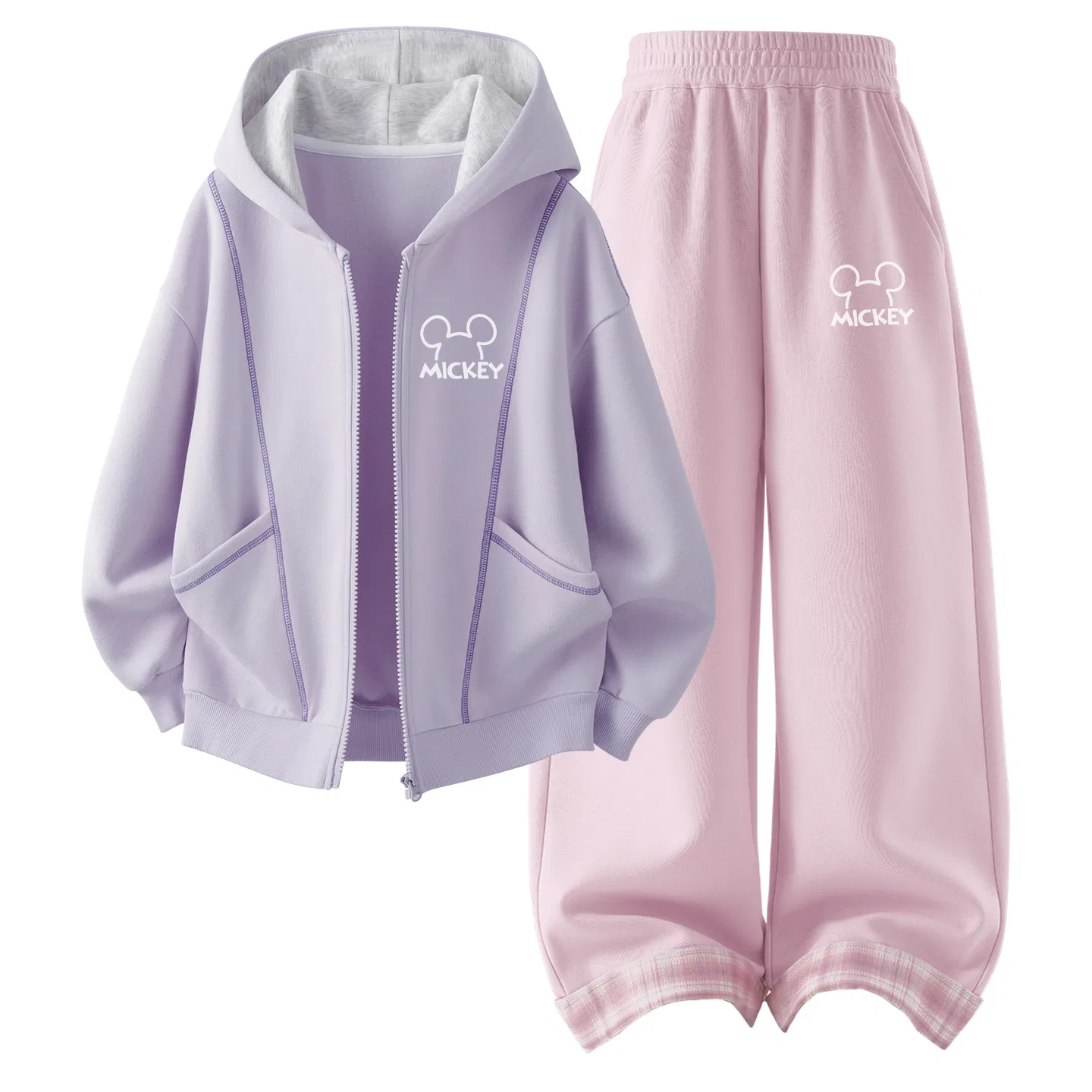 Детский комплект спортивной одежды с капюшоном, дышащий, Disney, Thickness Di Line K Taro Purple+Di Line K Cherry Blossom Pink