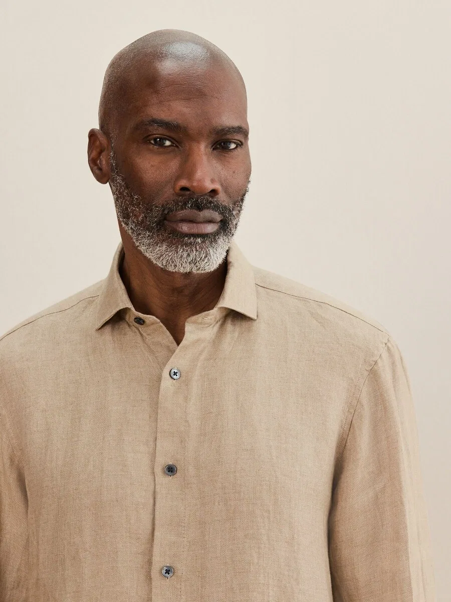 Рубашка Next Regular fit Button Up Shirt 'Signature' бежевого цвета — фото 4
