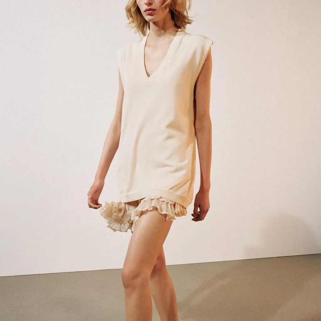 Женская майка без рукавов с V-образным вырезом, ZARA, Raw White — фото 4