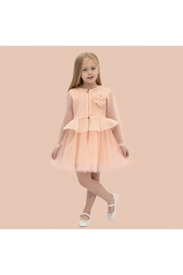 Детский комплект из платья и жакета с аппликацией из тюля Elegant Didustore, Salmon
