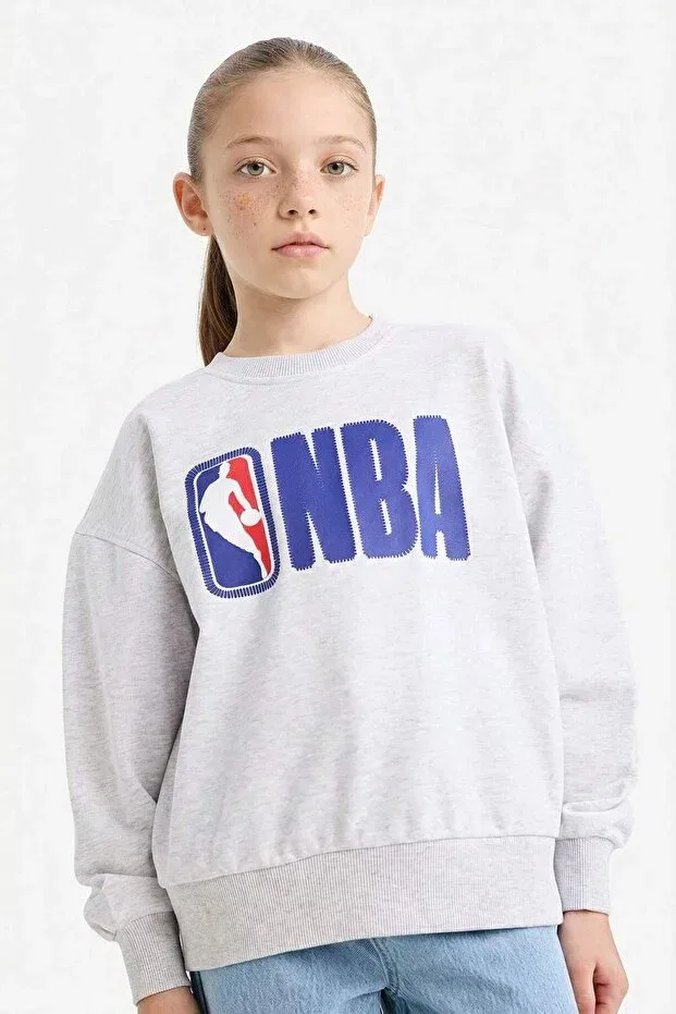 Детские свитшот для девочек оверсайз NBA Defacto, Gray-Gr400 — фото 3