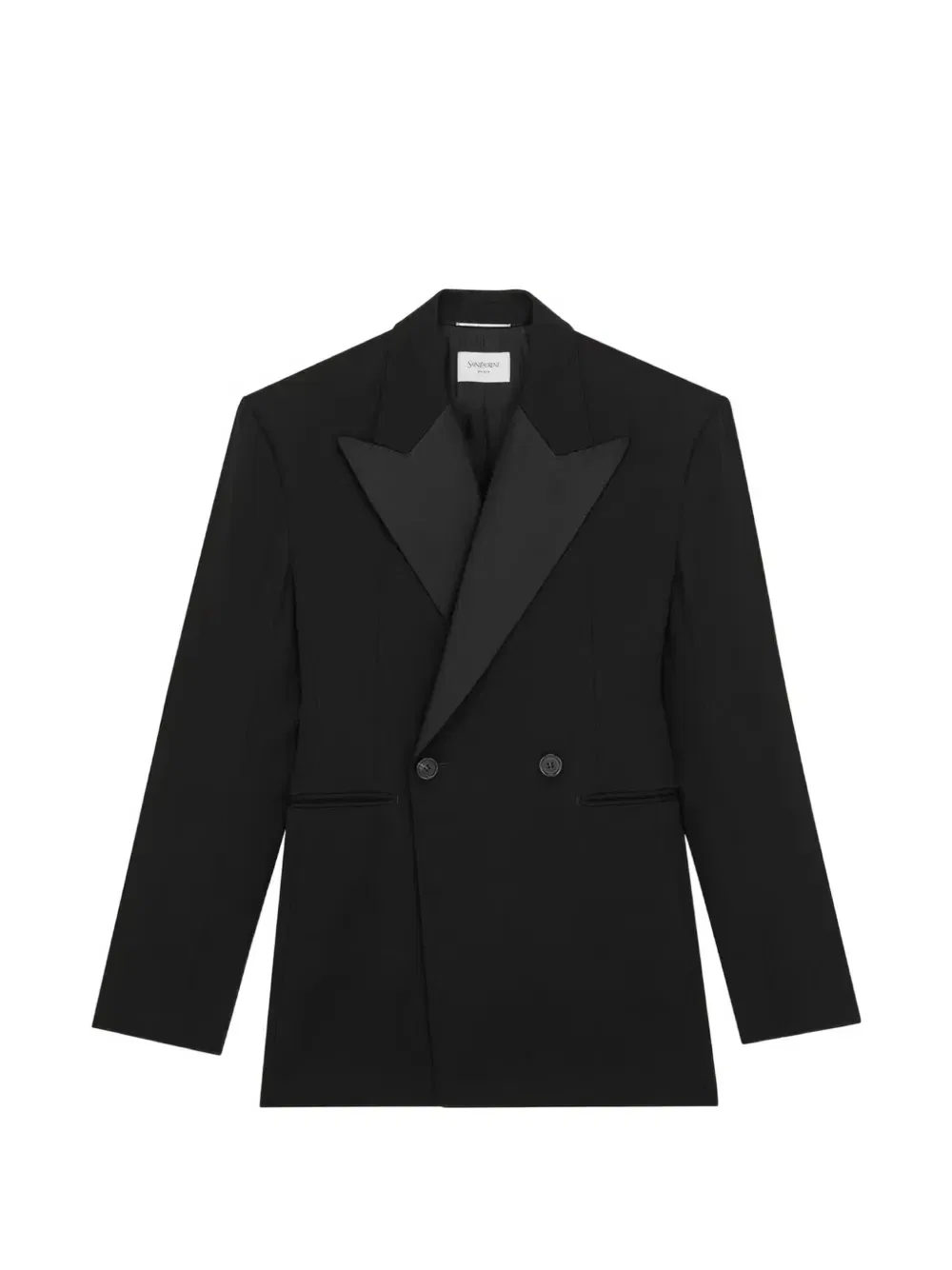 Двубортный блейзер с заостренными лацканами SAINT LAURENT, черный